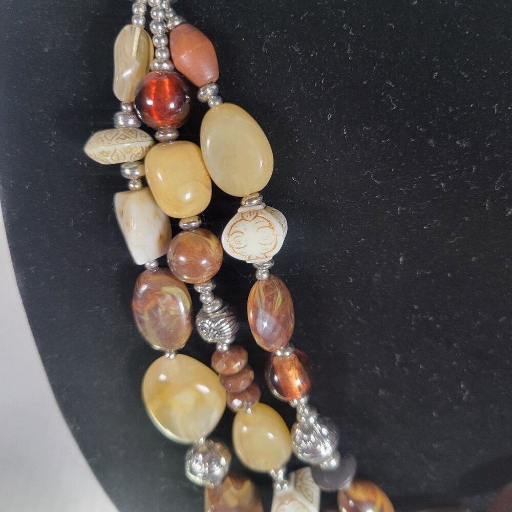 Multi-Color Beaded Necklace With Silver Accents & Adjustable Leather Cord - Picture 3 of 5